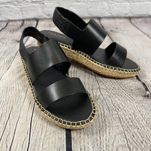 Cole Haan Shoes - Cole Haan Cloudfeel Espadrille Sandals Shoes Black Leather & Natural 6.5B NEW